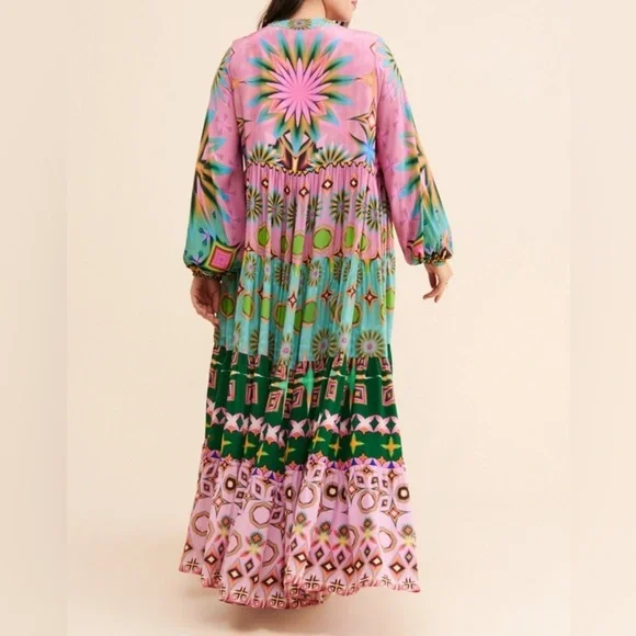 Siddhartha Bansal x Anthropologie Mixed Print Button Front Maxi Dress Size S - Picture 7 of 15